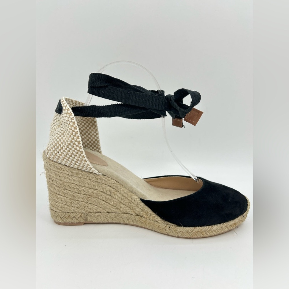 Boden Lace-Up Heeled Espadrilles – Neutral & Black Suede – Size 41 – 3.5” Heel - Picture 8 of 8
